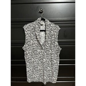 ANNE KLEIN Women Top Size XL‎ Abstract Print Knit V-neck Office